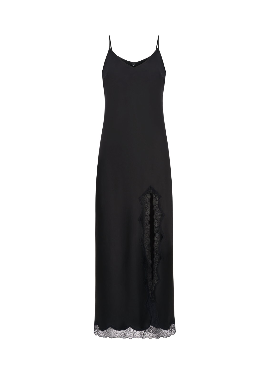 Slip midi dress with a cut in black