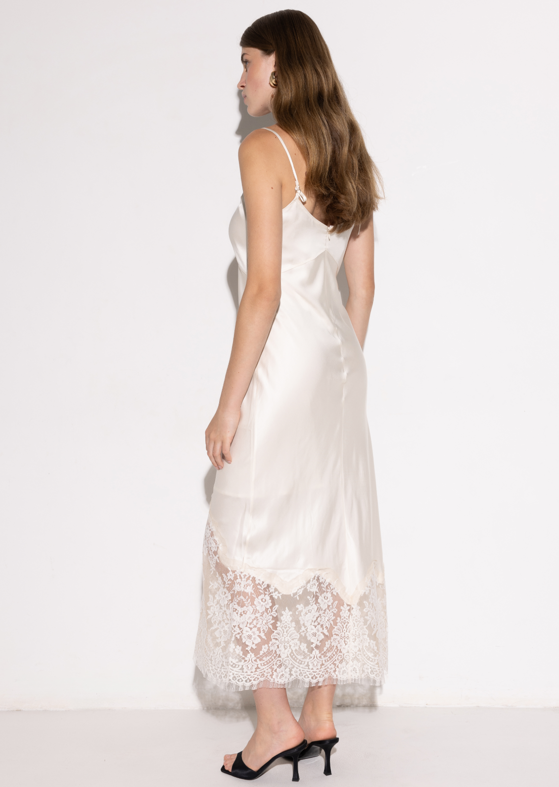 Lace slip midi dress in milk