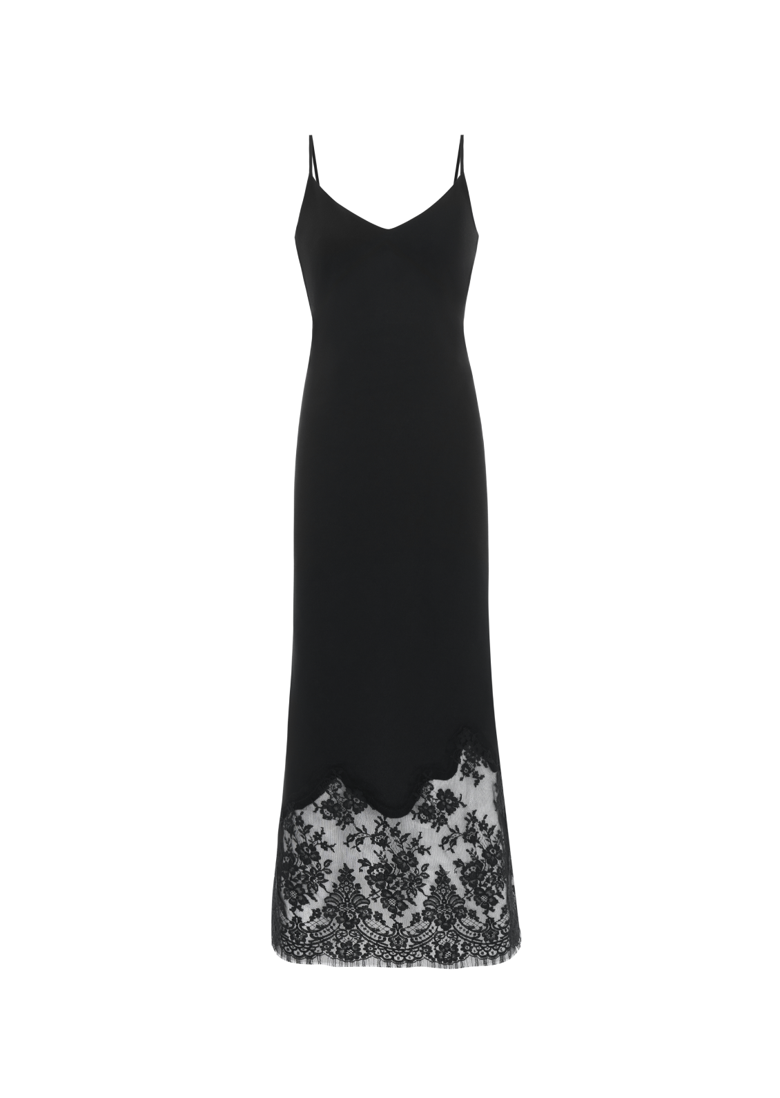 Lace slip midi dress in black